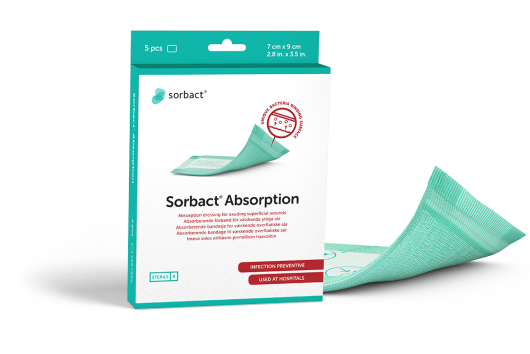 Packaging of Sorbact Absorption with a dressing beside it