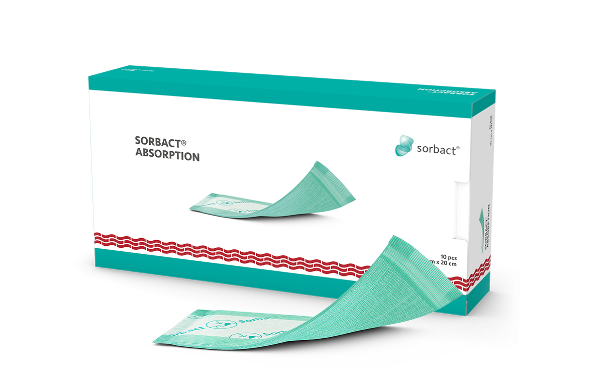 Packaging of Sorbact Absorption with a dressing beside it