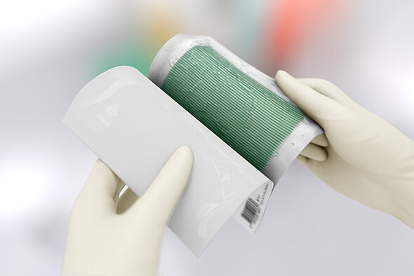 Person opens the inner packaging of a Sorbact Gel Compress dressing